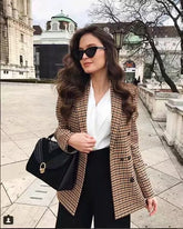 Blazers Lapel Check Pocket Button Blazer Ins Street